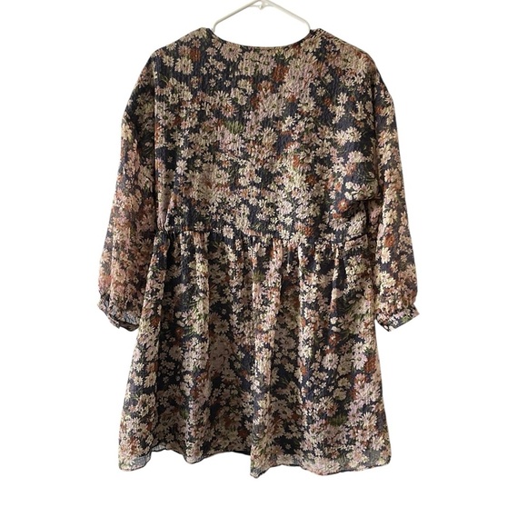 Madewell Floral Daisy Faux Wrap Mini Dress Long Sleeve Drawstring Waist large - Picture 3 of 10